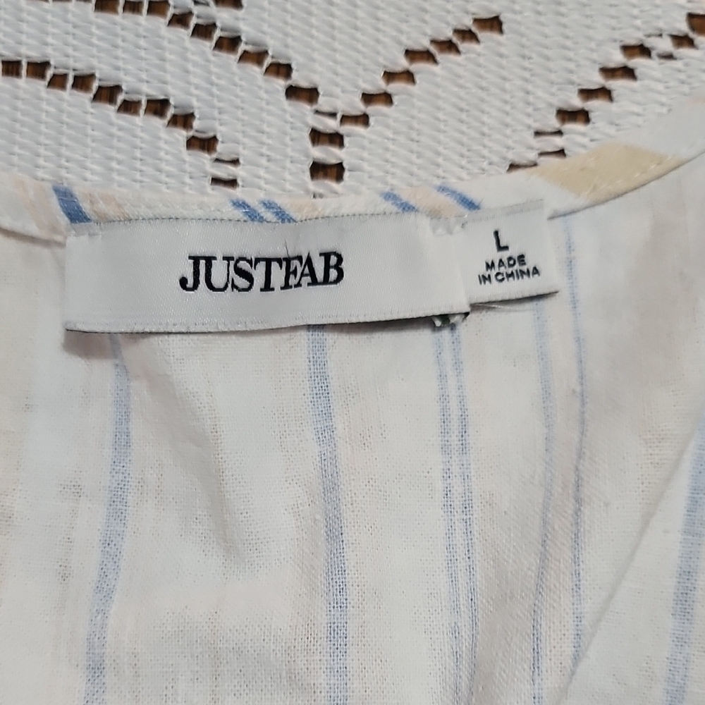 JustFab White and Blue Ruffled Sheath Dress - Picture 8 of 9